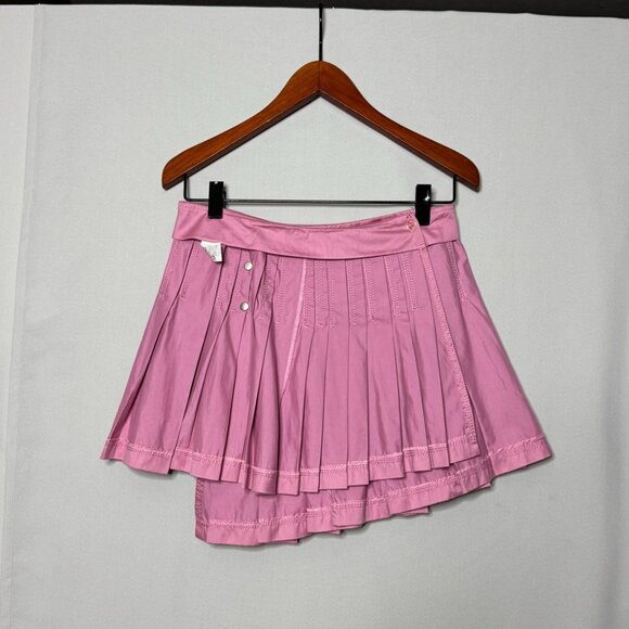 BGN First Pink Cotton Silk Asymmetrical Pleated True Wrap Mini Skirt Size 8 - Picture 6 of 10